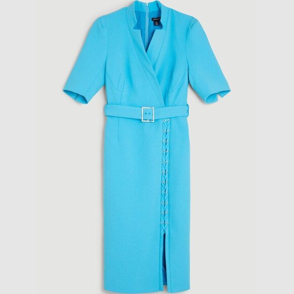 *NWT* Karen Millen Aqua Belted Lace Up "Forever" Midi Dress - Size 4 - Picture 6 of 16